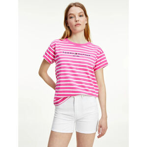 Tommy Hilfiger dámské růžové pruhované tričko - XS (0D1)